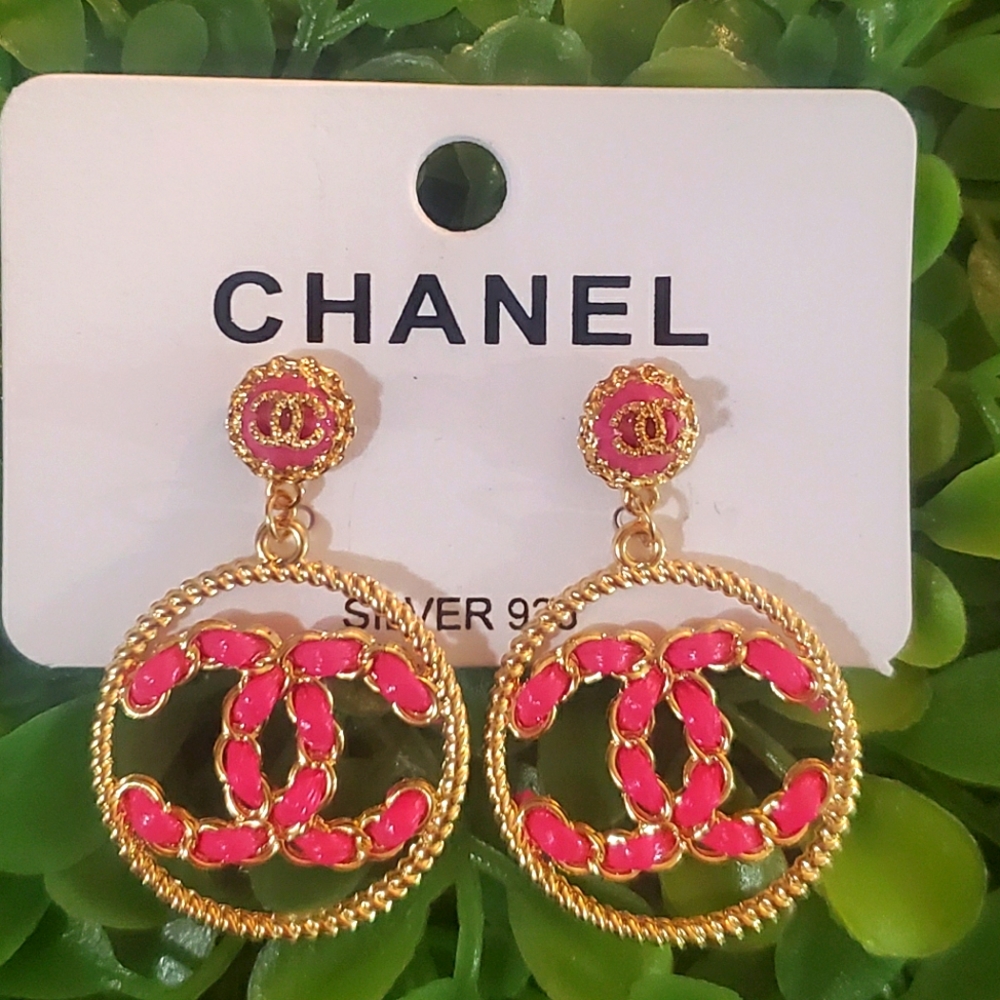 Pink Leather and Gold Earrings